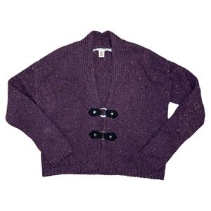 Max Studio Purple Wool Cardigan with Snap Buckles